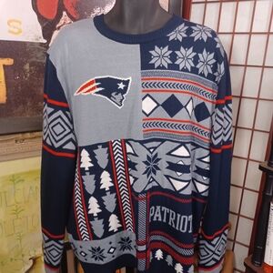 NFL Team Apparel New England Patriots Christmas Holiday Sweater Mens XXL Patches